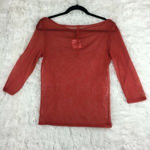 Kenneth Cole Red Mesh Shirt 3/4 sleeve Size M Festival